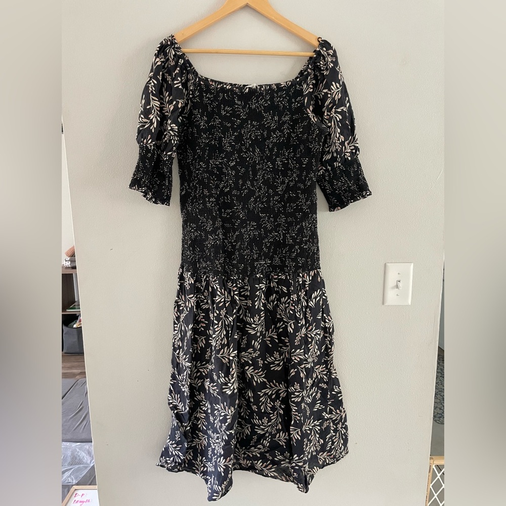 Zara Black and Cream Floral Midi Dress
